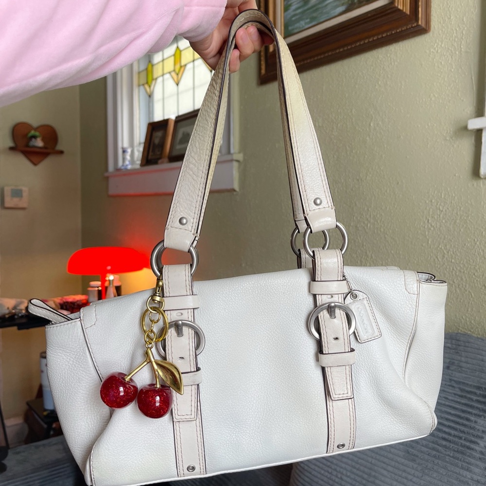 Elegant Cream Handbag with Cherry Charm
